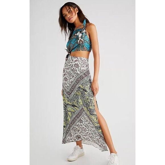 knee length dresses for ladies Intimately Free People Red Paisley Print Side Smocked Bodice Front Sli –  The Saved Collection main image 1